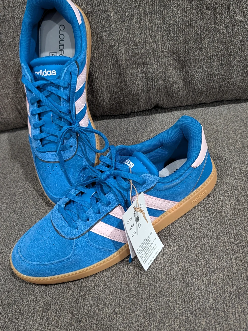 Adidas Women  Blue Suede Sneakers with Pink Stripes
